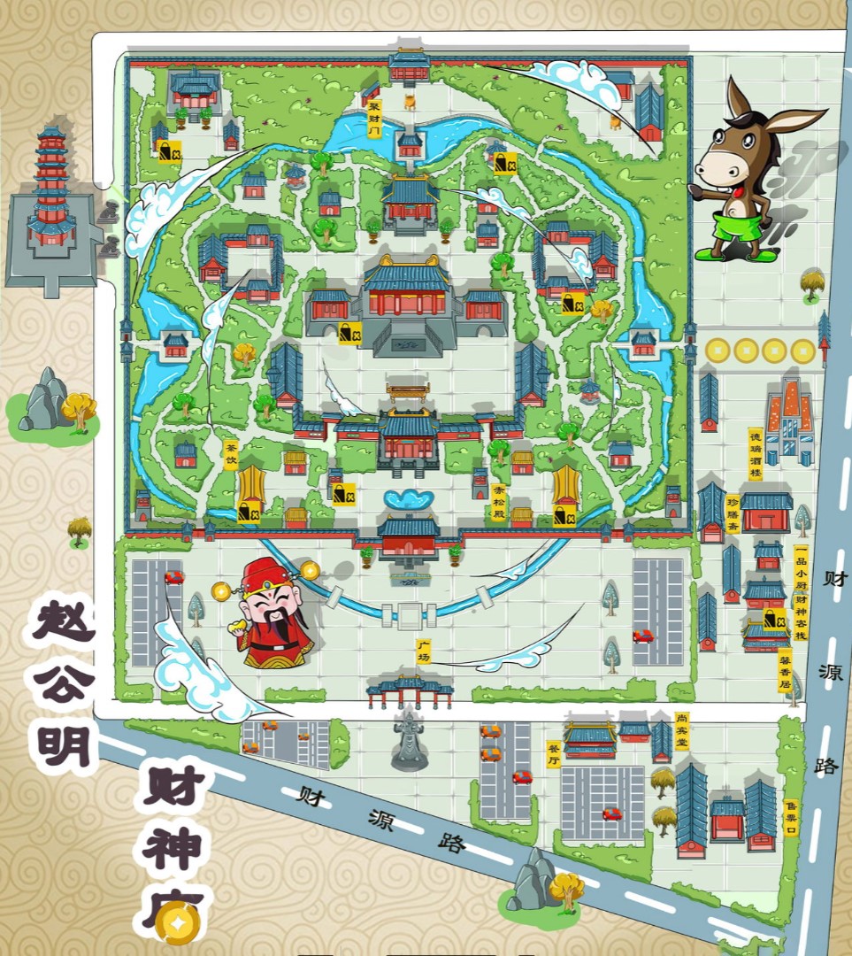 岑溪寺庙类手绘地图